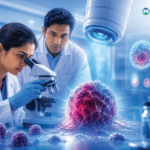 AI in cancer diagnosis and medical research lab with cancer cells