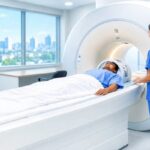 MRI scan in Pune showing a patient undergoing magnetic resonance imaging at a diagnostic center